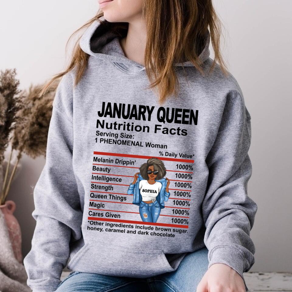 Custom January Birthday Shirt For Woman, Queens Are Born In January Gifts, Melanin Afro Woman Shirt, Black Girl Tee, Afro Queen Gift