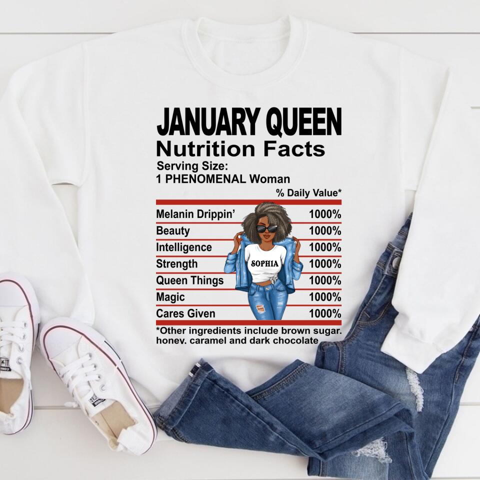 Custom January Birthday Shirt For Woman, Queens Are Born In January Gifts, Melanin Afro Woman Shirt, Black Girl Tee, Afro Queen Gift