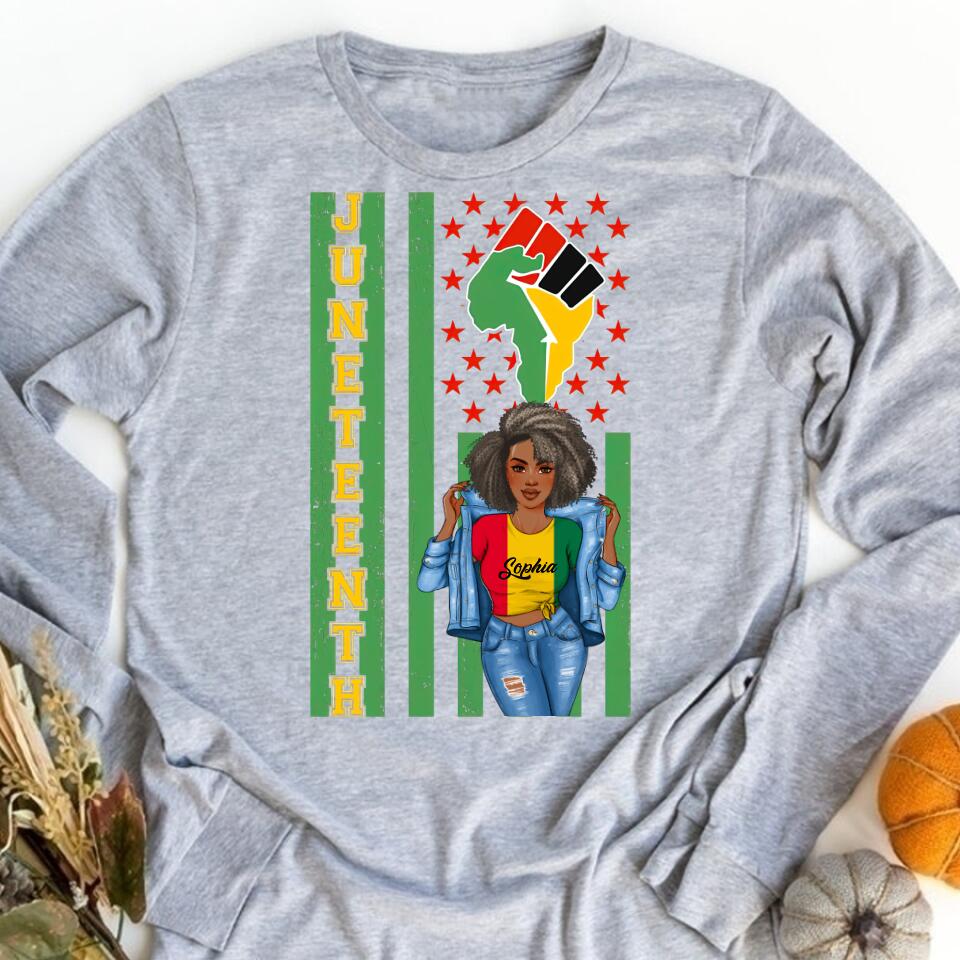 Juneteenth Shirt, Custom Juneteenth Shirt, Juneteenth is My Independence Day Juneteenth Black Afro Flag T-shirt