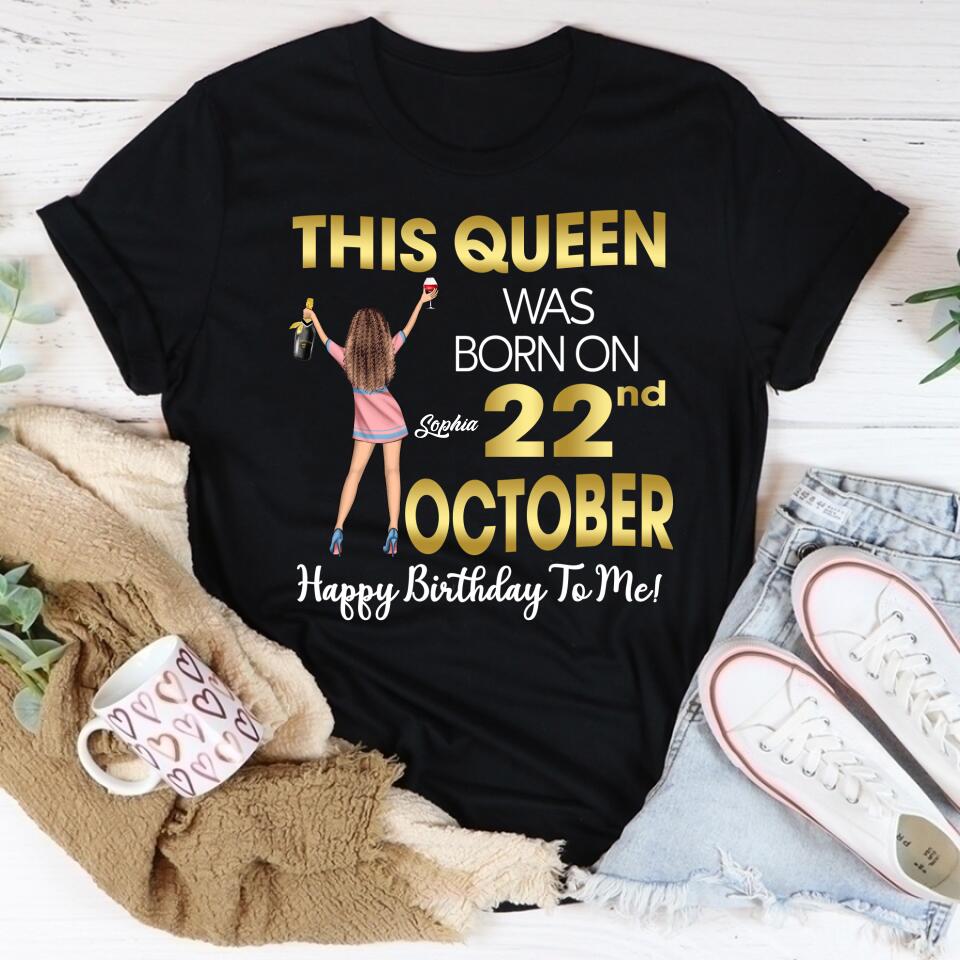 Custom October Birthday Shirt For Woman, Queens are Born In October Gifts, Melanin Afro Woman Shirt, Black Girl Tee, Afro Queen Gift