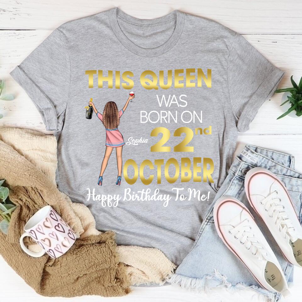 Custom October Birthday Shirt For Woman, Queens are Born In October Gifts, Melanin Afro Woman Shirt, Black Girl Tee, Afro Queen Gift
