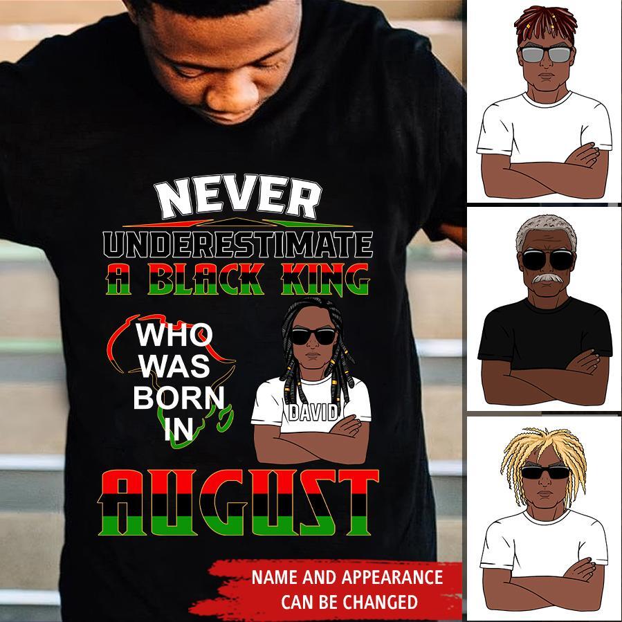 August Birthday Shirt, Custom Birthday Shirt, Never Underestimate A Black King Who Was Born In August, August Birthday Shirts For Man, August Birthday Gifts