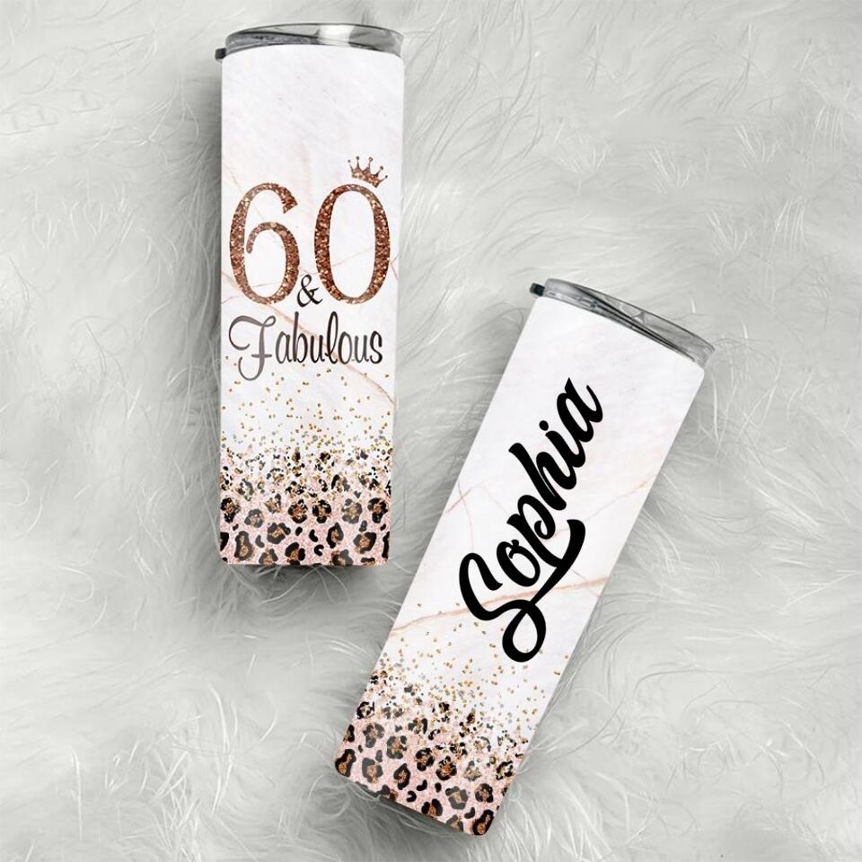 Personalized Skinny Tumbler - 60th Birthday Tumbler, Personalized 60th Birthday Gifts, Gifts For Women Turning 60, 60 And Fabulous