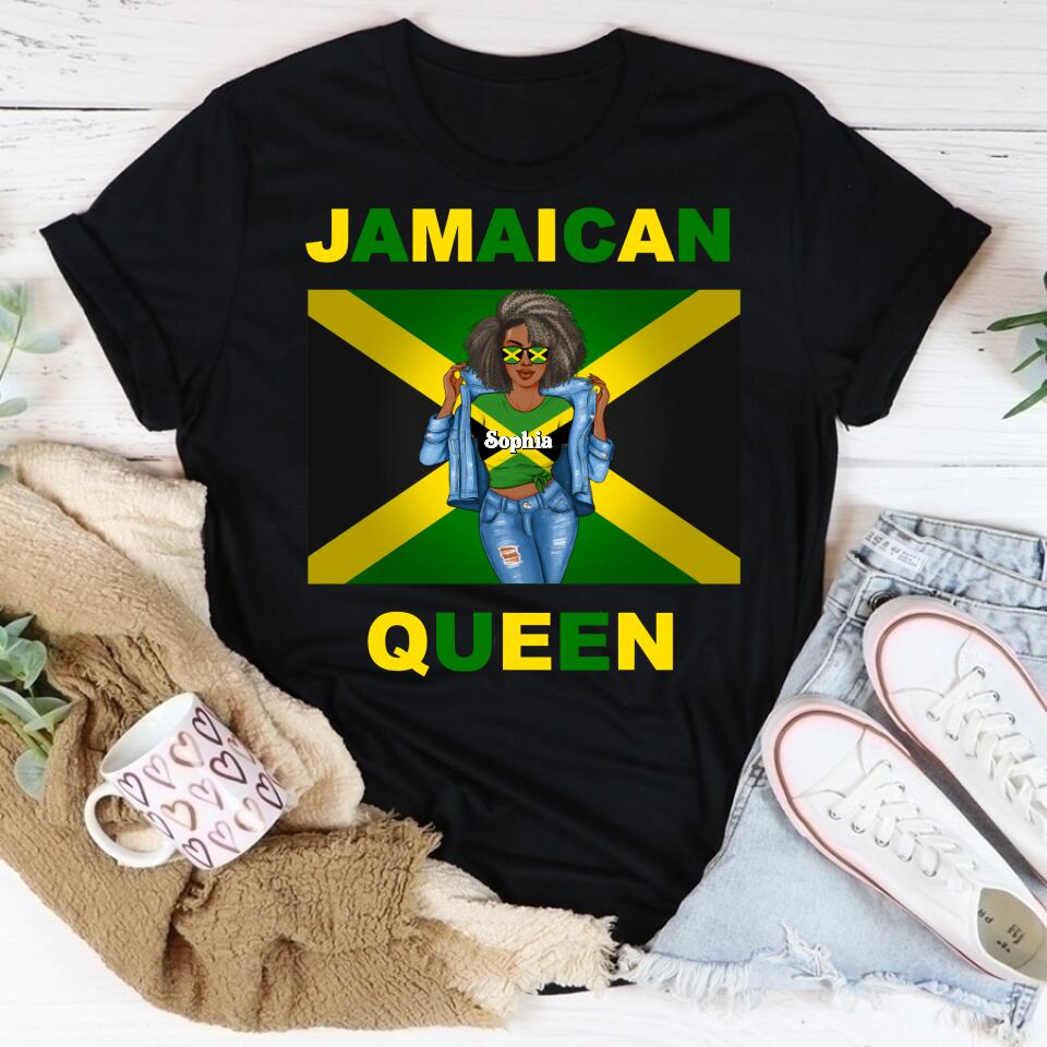 Jamaica Girl Queen Shirt Jamaincan Queen African American Afro Woman Jamaica Flag Gift Jamaican Queen - Proud and Independent black Jamaica Women T-Shirt