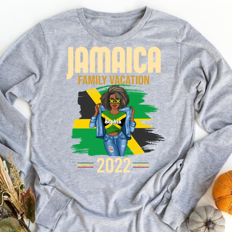 Jamaica Girl Queen Shirt Jamaincan Queen African American Afro Woman Jamaica Flag Gift Jamaica Family Vacation 2022 Jamaican Holiday Caribbean Trip T-Shirt