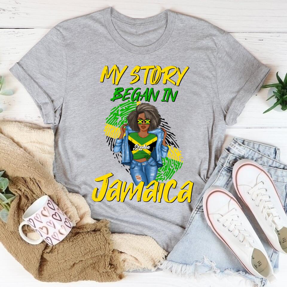 Jamaica Girl Queen Shirt Jamaincan Queen African American Afro Woman Jamaica Flag Gift My Story Began In Jamaica T-shirt