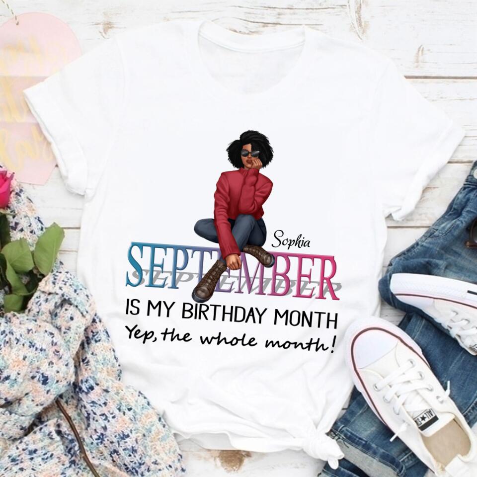 September Birthday Shirt, Custom Birthday Shirt, Queens are Born In September, September Birthday Shirts For Woman, September Birthday Gifts, Melanin Afro Woman Shirt, Black Girl Tee, Afro Queen Black Pride Gift