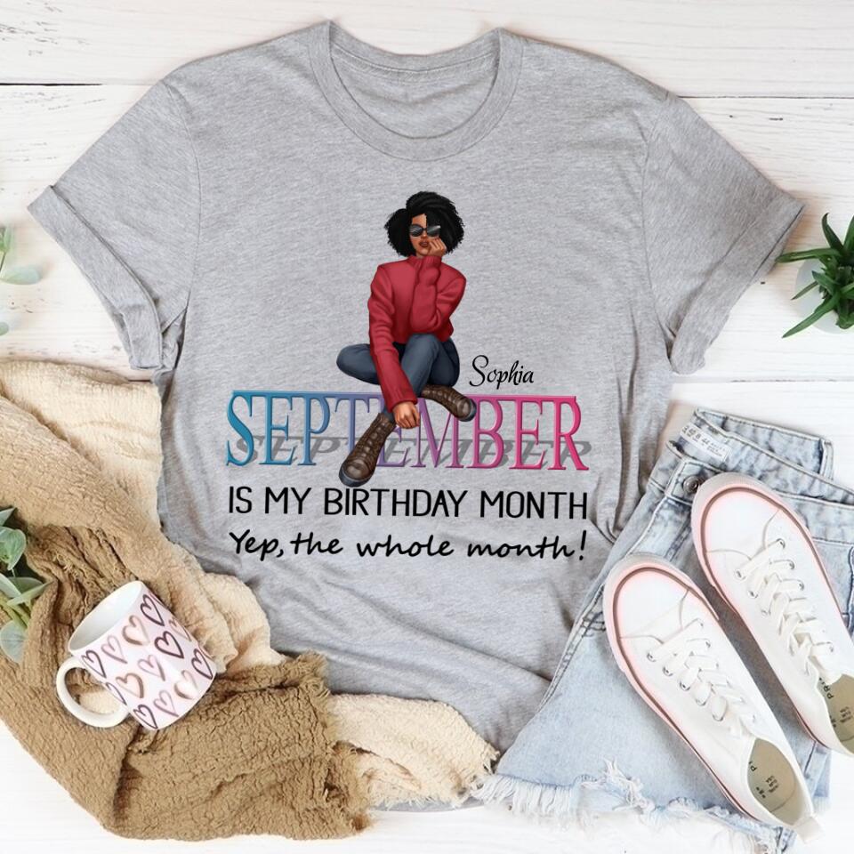 September Birthday Shirt, Custom Birthday Shirt, Queens are Born In September, September Birthday Shirts For Woman, September Birthday Gifts, Melanin Afro Woman Shirt, Black Girl Tee, Afro Queen Black Pride Gift