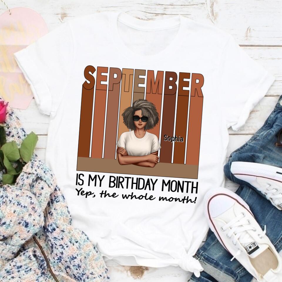 September Birthday Shirt, Custom Birthday Shirt, Queens are Born In September, September Birthday Shirts For Woman, September Birthday Gifts, Melanin Afro Woman Shirt, Black Girl Tee, Afro Queen Black Pride Gift