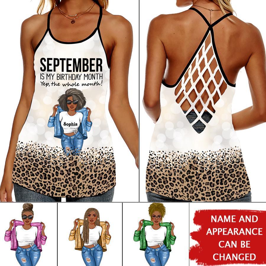 September Birthday Tank Top, Custom Birthday Tank Top, Queens are Born In September, September Birthday Tank Top For Woman, September Birthday Gifts, All-Over Print Women's Criss-Cross Open Tank Top