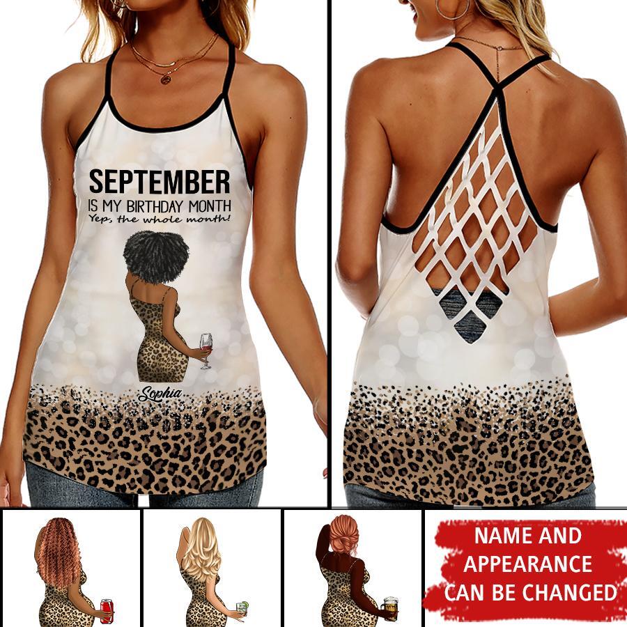 September Birthday Tank Top, Custom Birthday Tank Top, Queens are Born In September, September Birthday Tank Top For Woman, September Birthday Gifts, All-Over Print Women&#39;s Criss-Cross Open Tank Top