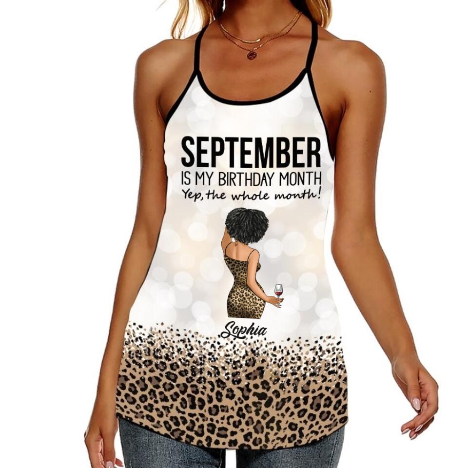 September Birthday Tank Top, Custom Birthday Tank Top, Queens are Born In September, September Birthday Tank Top For Woman, September Birthday Gifts, All-Over Print Women&#39;s Criss-Cross Open Tank Top
