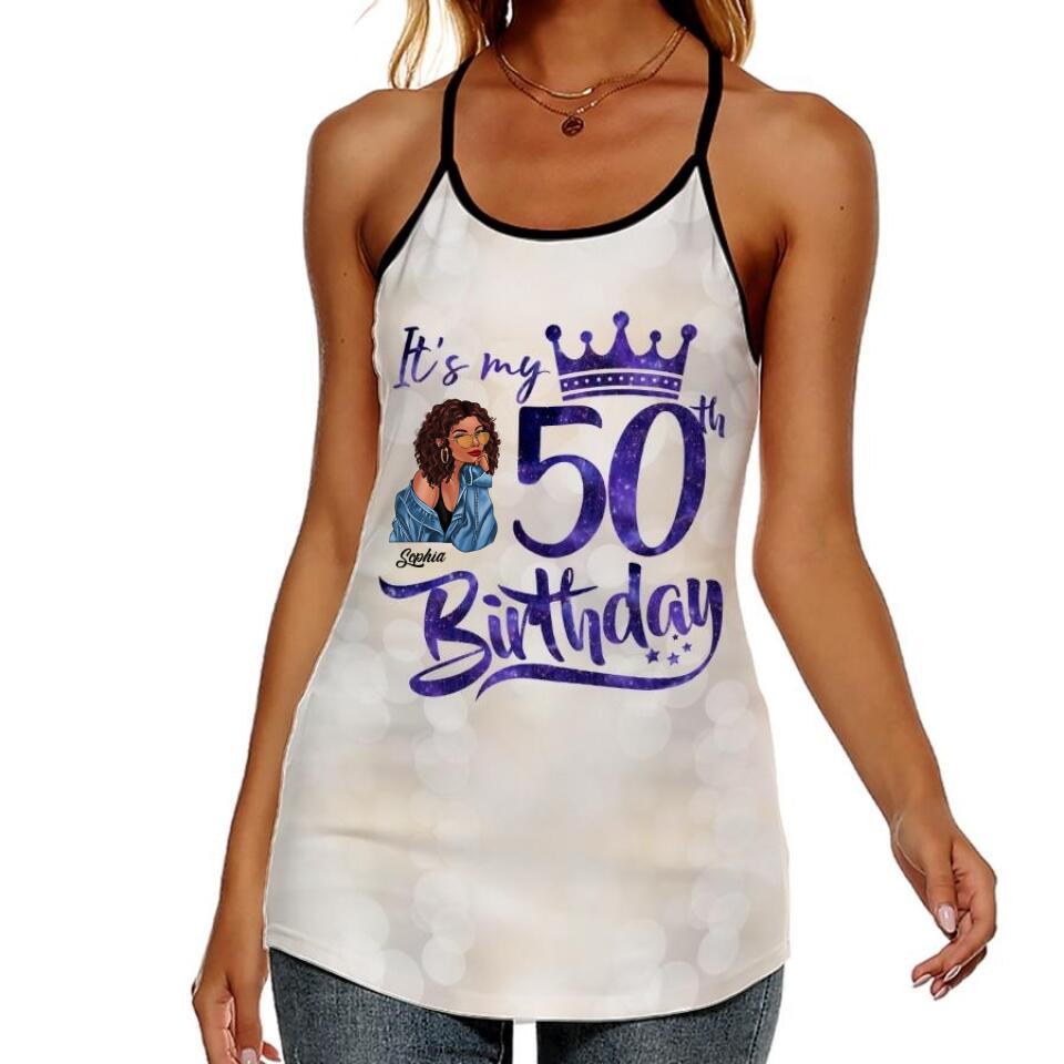 50th Birthday Tank Top, Custom Birthday Tank Top, Turning 50, Gifts For Women Turning 50, 50 And Fabulous , 1972 Tank Top, 50th Birthday Tank Top For Her, All-Over Print Women&#39;s Criss-Cross Open Back Tank Top