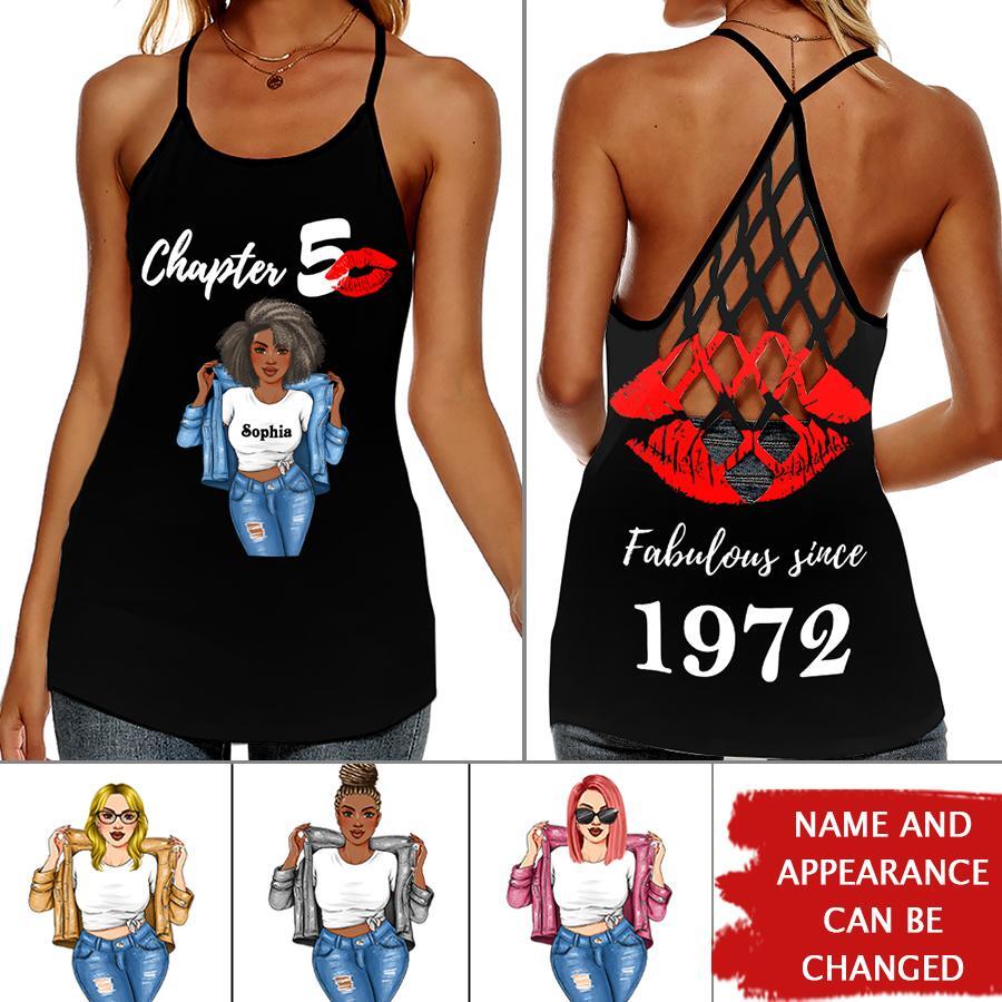 50th Birthday Tank Top, Custom Birthday Tank Top, Turning 50, Gifts For Women Turning 50, 50 And Fabulous, 1972 Tank Top, 50th Birthday Tank Top For Her, All-Over Print Women&#39;s Criss-Cross Open Back Tank Top