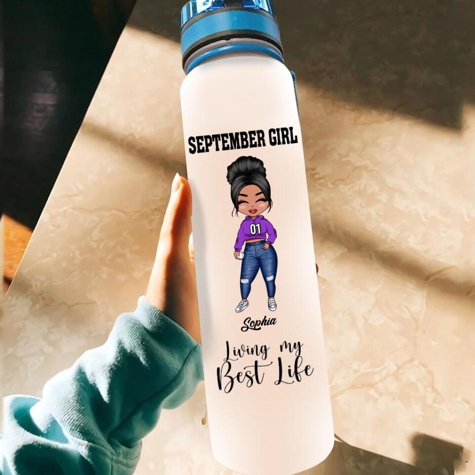 Personalized Water Tracker Bottle - Birthday, Birthday Gift For Her, Girl, Woman, Baseball Lovers, September birthday, September Girl, Living my best life