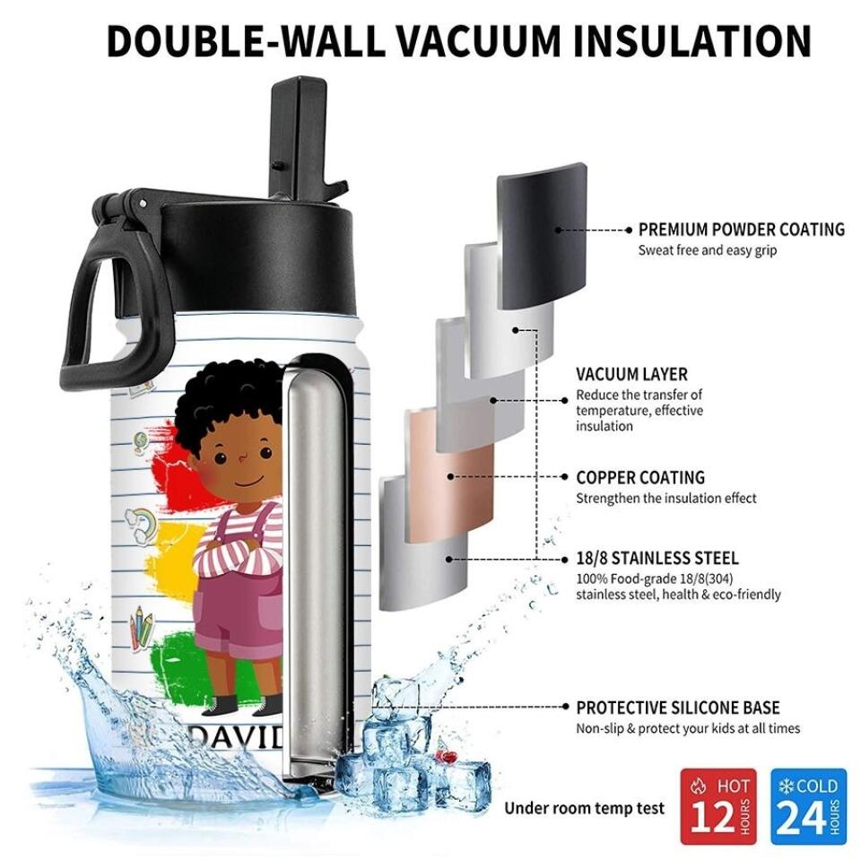 Smart Loved Brave Confident, Personalized Kids Water Bottle With Straw Lid, Birthday, Back To School Gift For Student, Son, Daughter, Affirmations for Kids