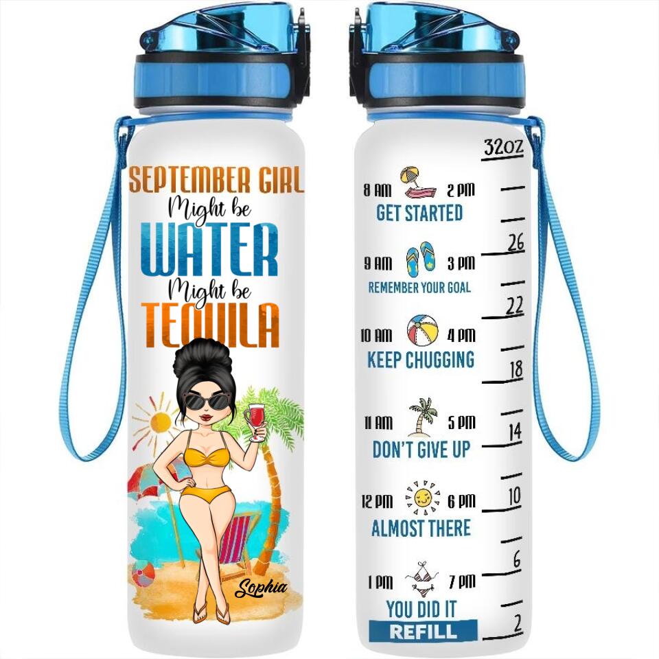 Personalized Water Tracker Bottle, Birthday Gift, Birthday Gift For Her, Girl, Woman, Beach Lovers, September birthday, September Girl