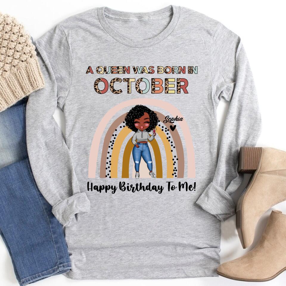 Custom October Birthday Shirt For Woman, Queens are Born In October Gifts, Melanin Afro Woman Shirt, Black Girl Tee, Afro Queen Gift