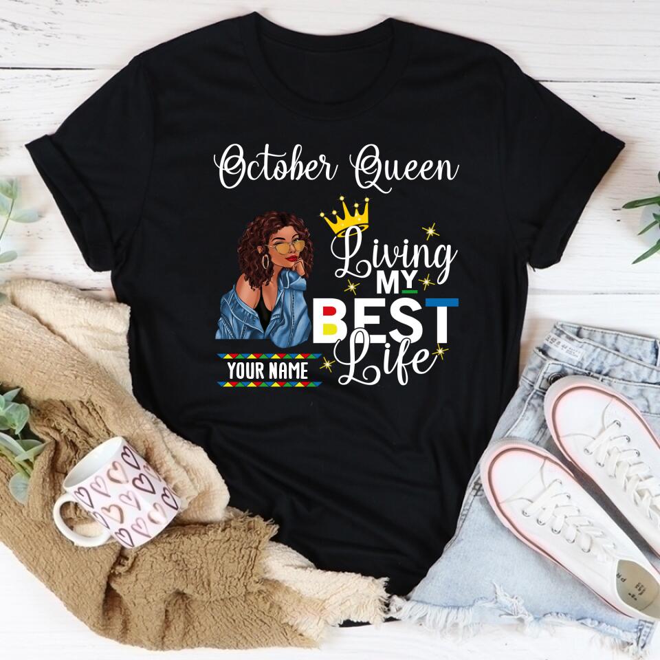 Custom October Birthday Shirt For Woman, Queens are Born In October Gifts, Melanin Afro Woman Shirt, Black Girl Tee, Afro Queen Gift