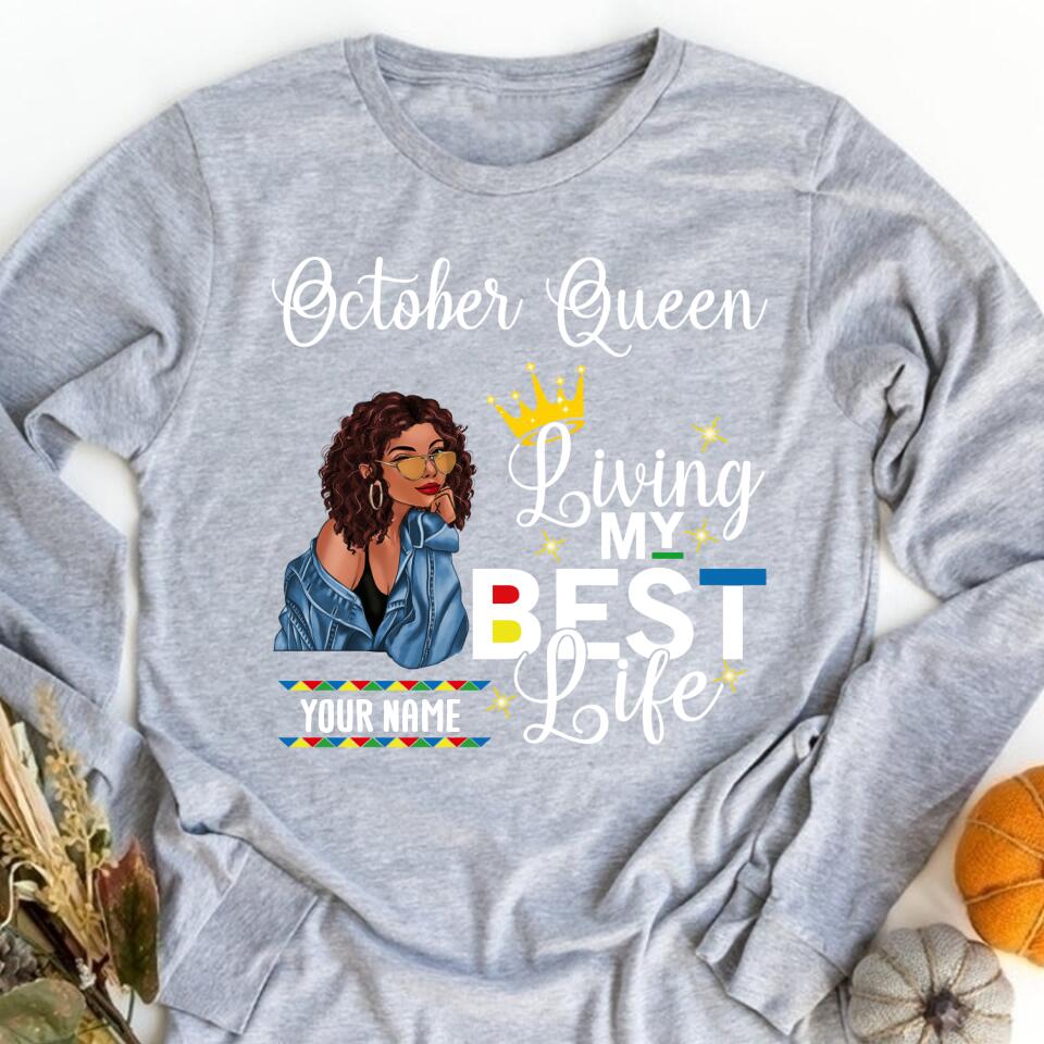 Custom October Birthday Shirt For Woman, Queens are Born In October Gifts, Melanin Afro Woman Shirt, Black Girl Tee, Afro Queen Gift