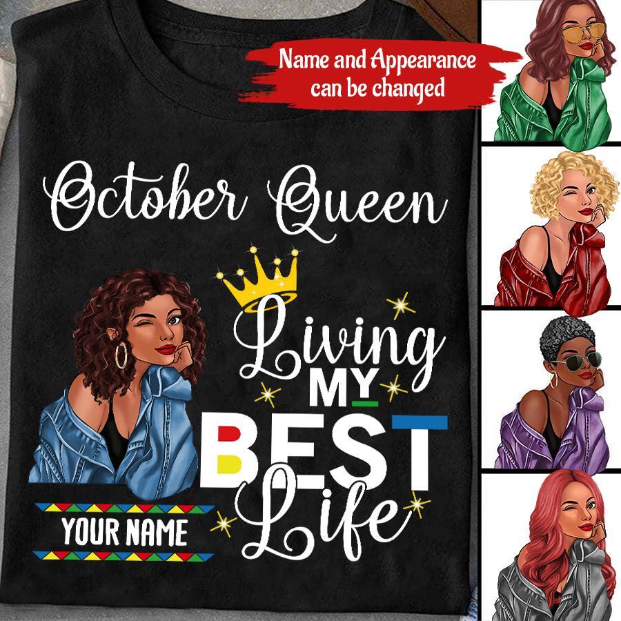 Custom October Birthday Shirt For Woman, Queens are Born In October Gifts, Melanin Afro Woman Shirt, Black Girl Tee, Afro Queen Gift