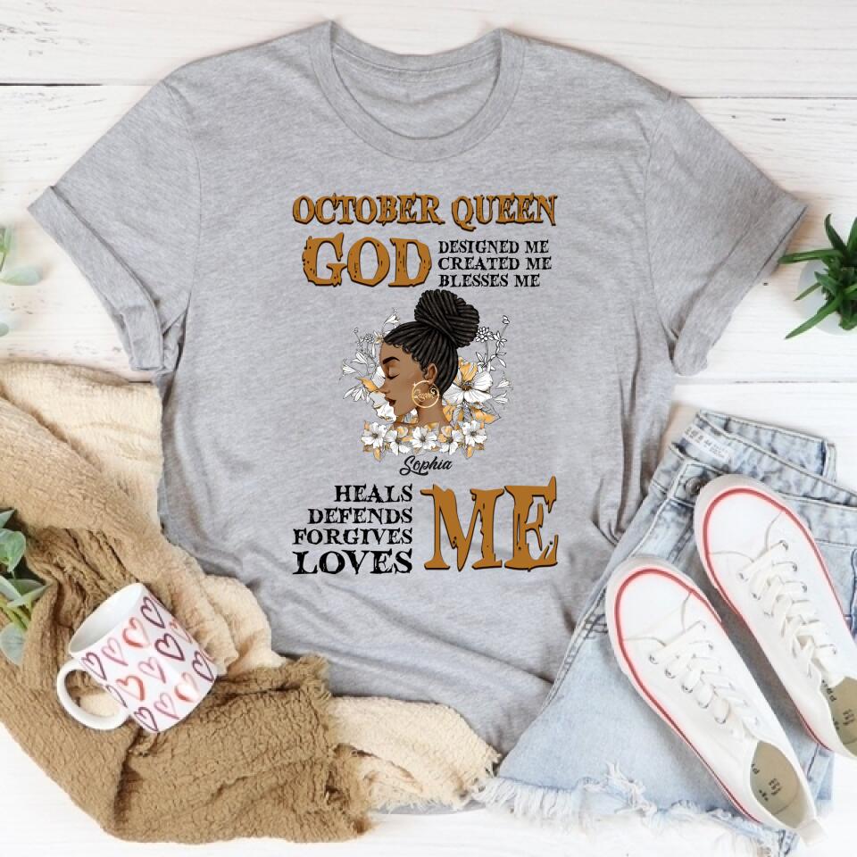 Custom October Birthday Shirt For Woman, Queens are Born In October Gifts, Melanin Afro Woman Shirt, Black Girl Tee, Afro Queen Gift