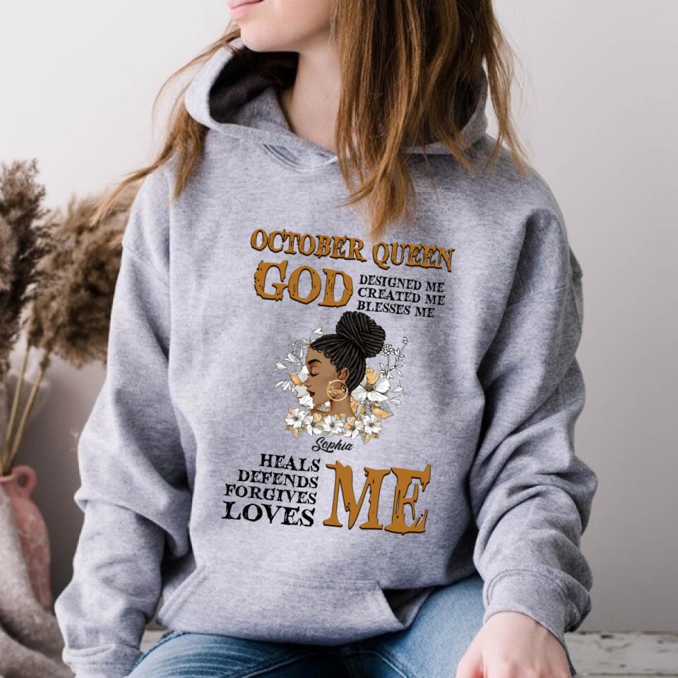 Custom October Birthday Shirt For Woman, Queens are Born In October Gifts, Melanin Afro Woman Shirt, Black Girl Tee, Afro Queen Gift