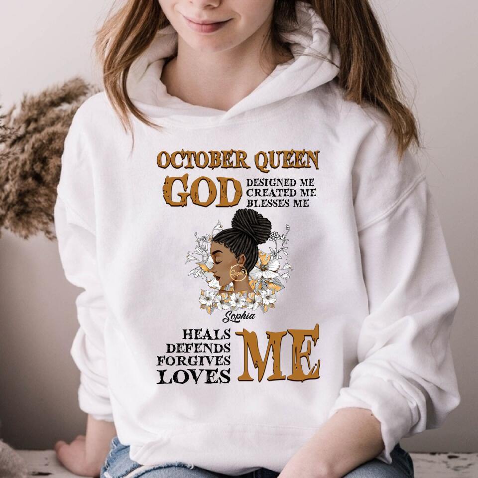 Custom October Birthday Shirt For Woman, Queens are Born In October Gifts, Melanin Afro Woman Shirt, Black Girl Tee, Afro Queen Gift