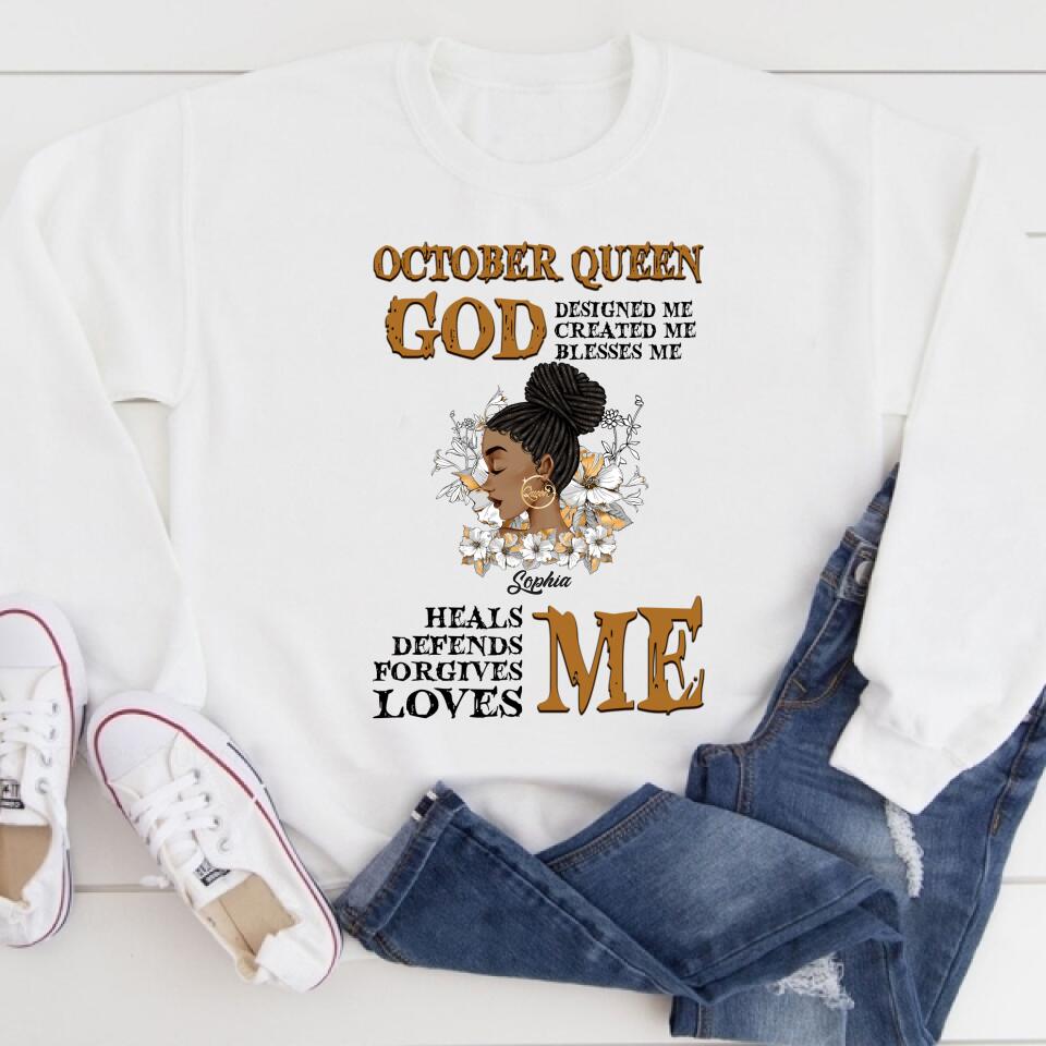 Custom October Birthday Shirt For Woman, Queens are Born In October Gifts, Melanin Afro Woman Shirt, Black Girl Tee, Afro Queen Gift