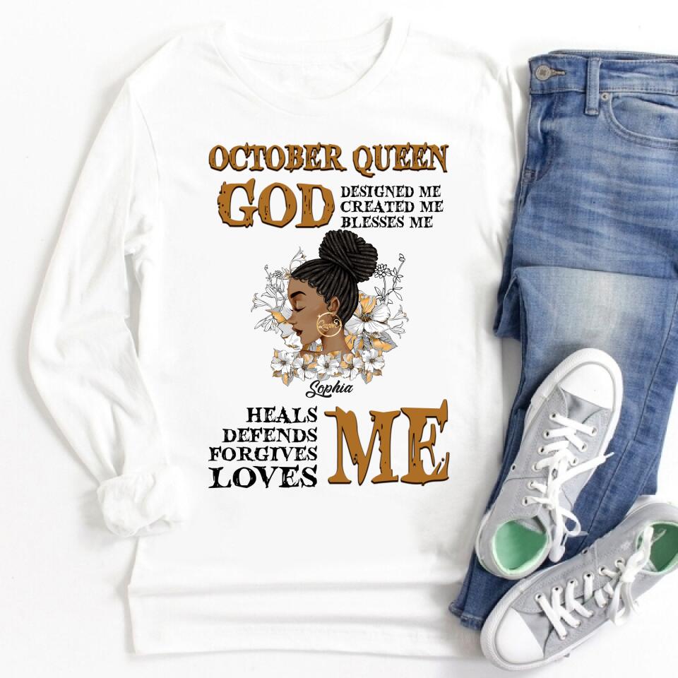 Custom October Birthday Shirt For Woman, Queens are Born In October Gifts, Melanin Afro Woman Shirt, Black Girl Tee, Afro Queen Gift