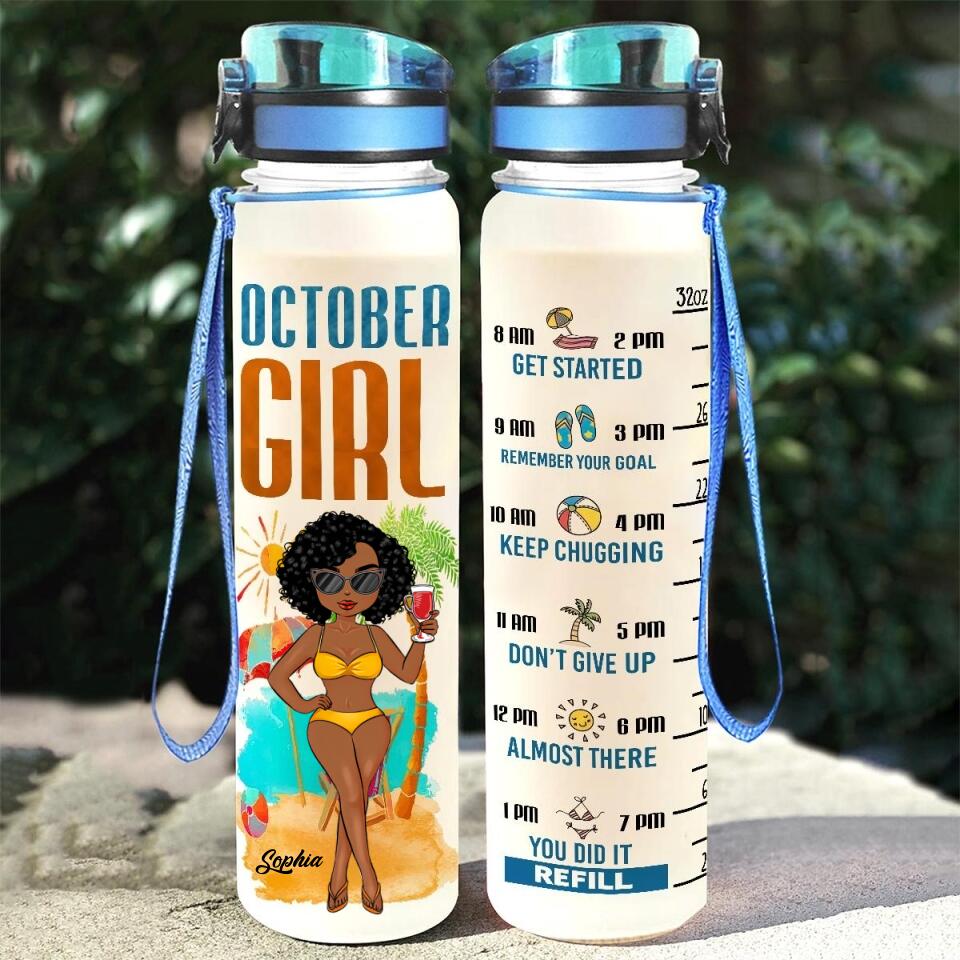 Personalized Water Tracker Bottle - Birthday, Birthday Gift For Her, Girl, Woman, October birthday, October Girl