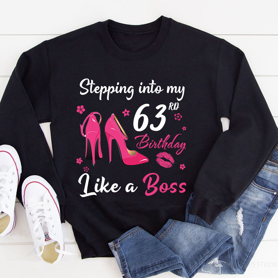 Stepping into my 63rd Birthday Like a Boss, 63rd birthday unique gifts for woman, 63rd birthday ideas, Turning 63 years old cotton shirt