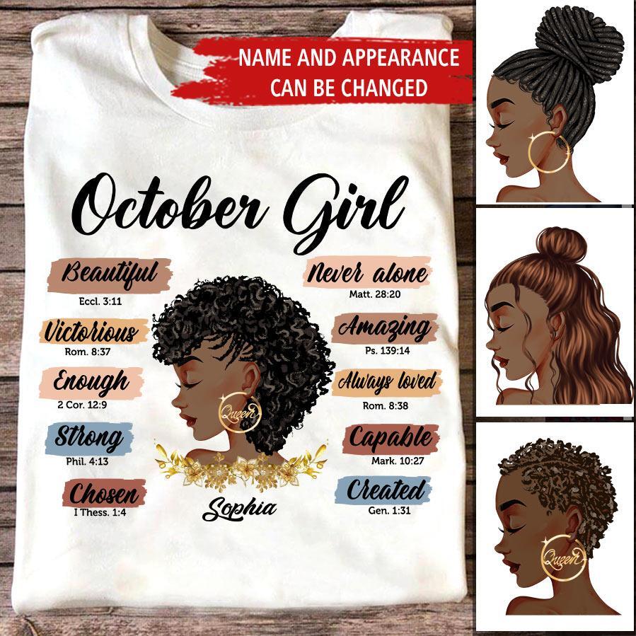 Custom October Birthday Shirt For Woman, Queens are Born In October Gifts, Melanin Afro Woman Shirt, Black Girl Tee, Afro Queen Gift