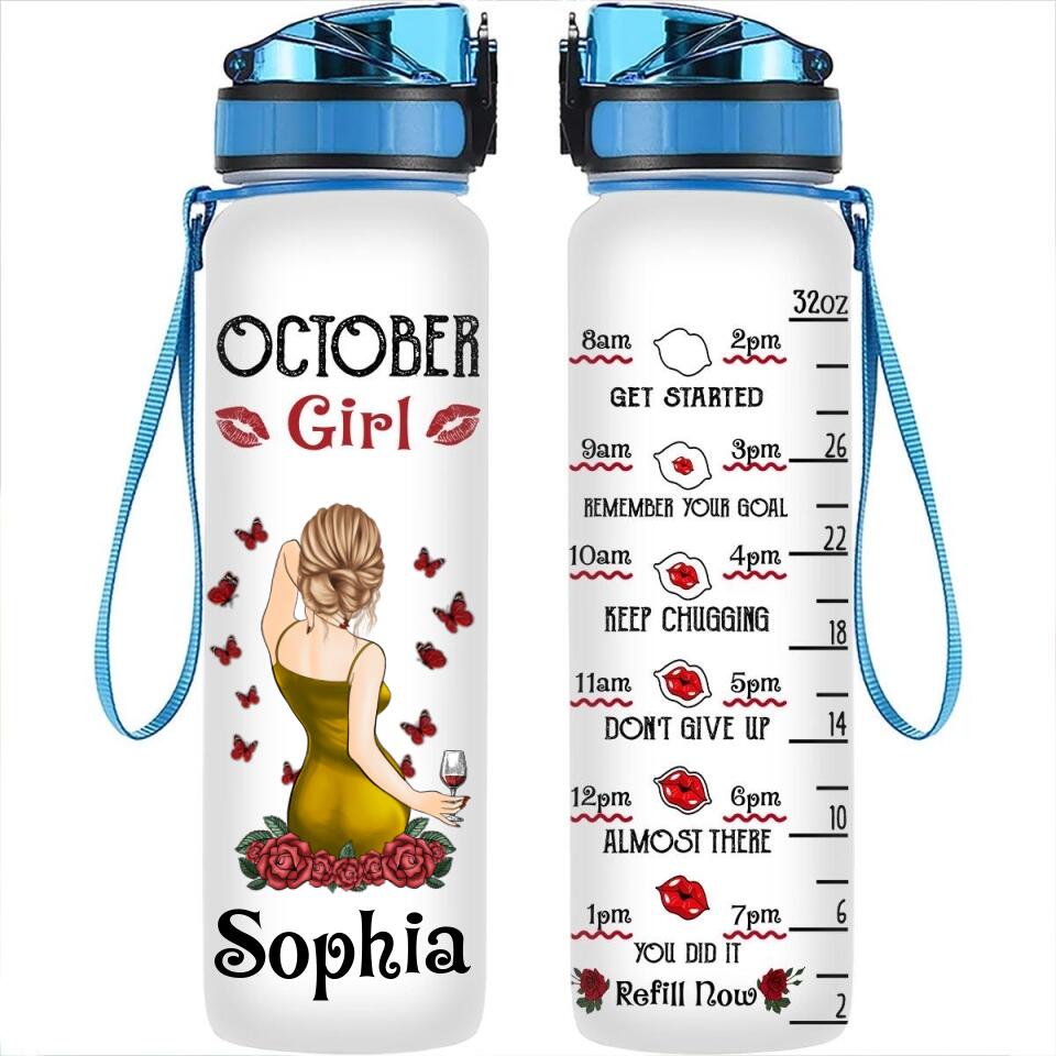 Personalized Water Tracker Bottle, Birthday, Birthday Gift For Her, Girl, Woman, October birthday, October Girl