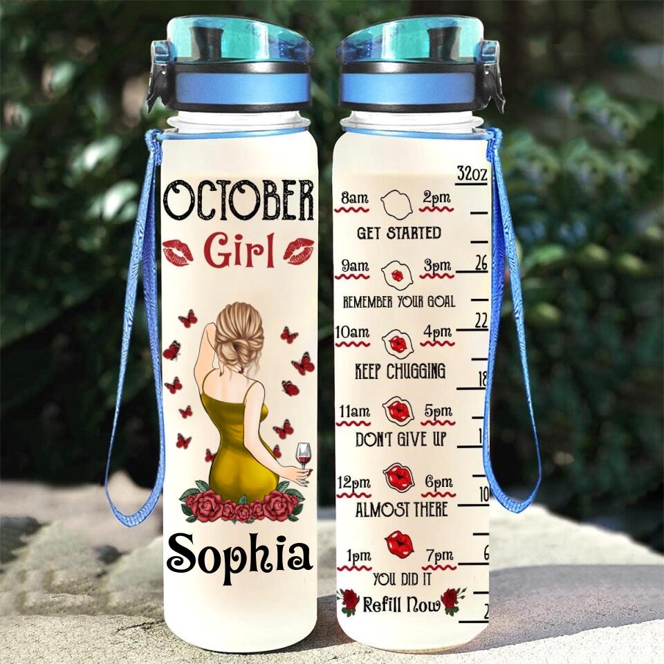 Personalized Water Tracker Bottle, Birthday, Birthday Gift For Her, Girl, Woman, October birthday, October Girl