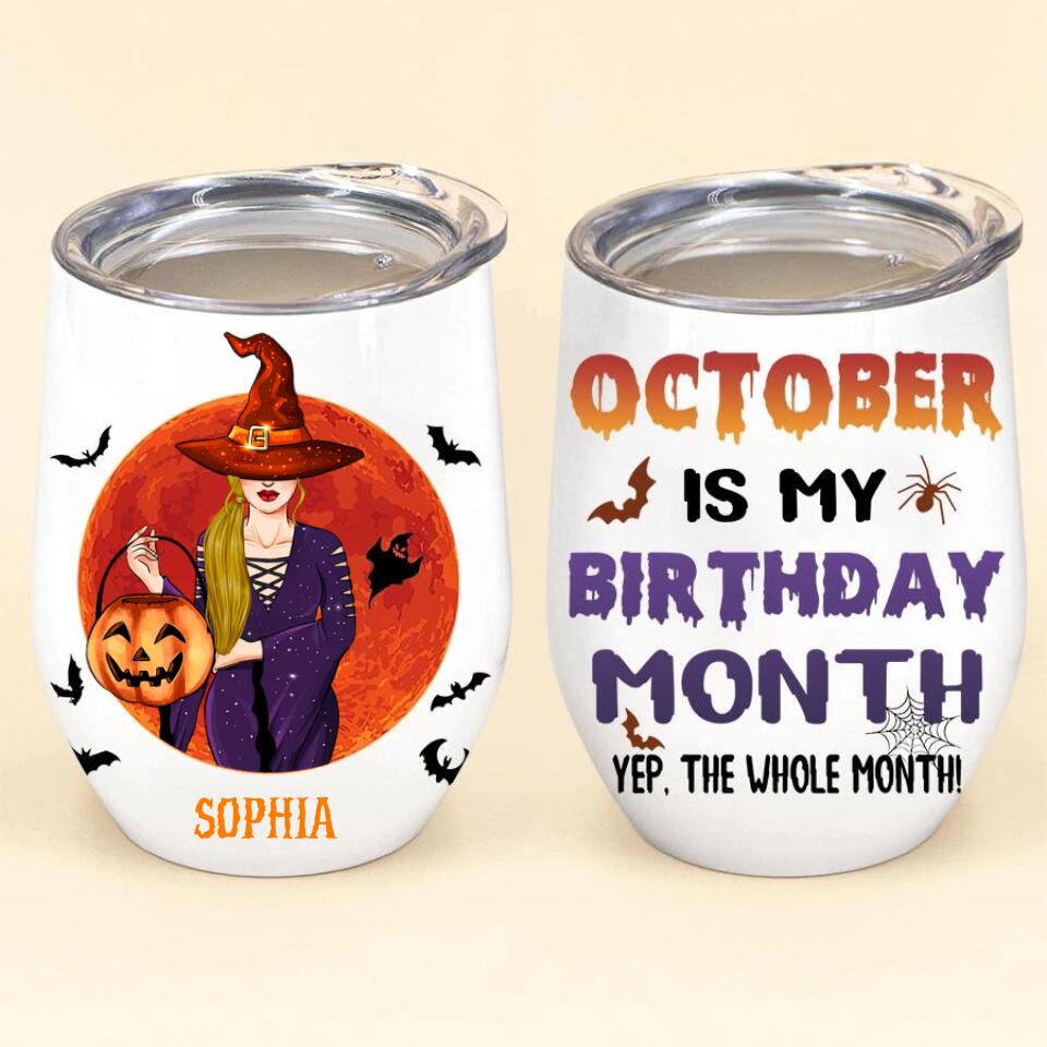 Personalized Wine Tumbler, October birthday gifts, October birthday gift idea for her, Spooky Tumblers, Halloween Tumbler Cup