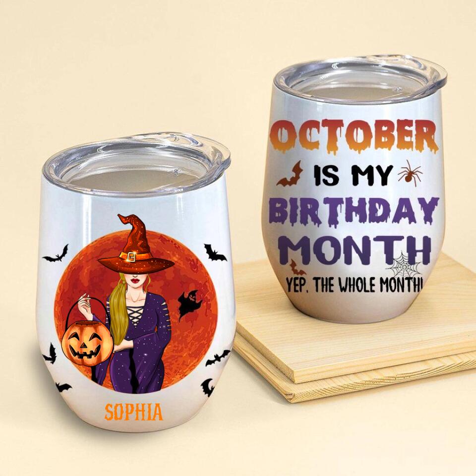 Personalized Wine Tumbler, October birthday gifts, October birthday gift idea for her, Spooky Tumblers, Halloween Tumbler Cup