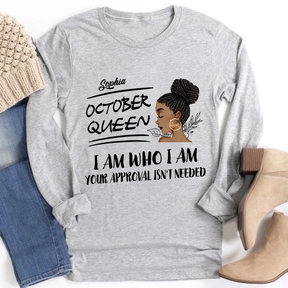 Custom October Birthday Shirt For Woman, Queens are Born In October Gifts, Melanin Afro Woman Shirt, Black Girl Tee, Afro Queen Gift