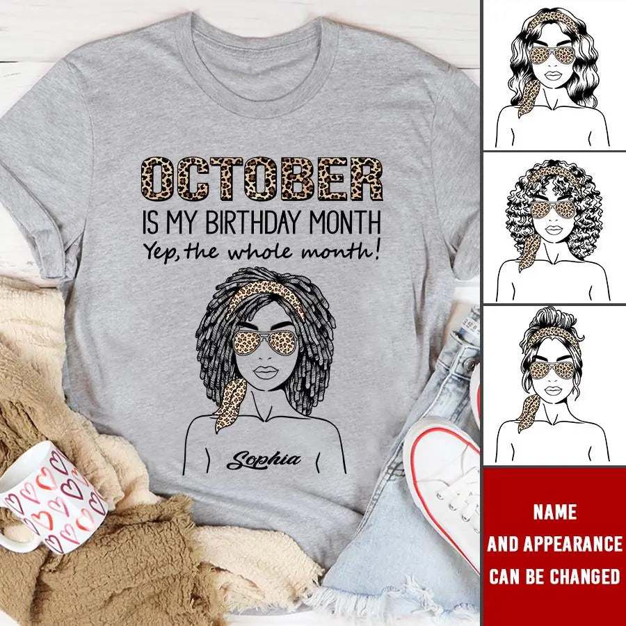 Custom October Birthday Shirt For Woman, Queens are Born In October Gifts, Melanin Afro Woman Shirt, Black Girl Tee, Afro Queen Gift