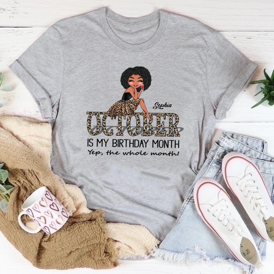 Custom October Birthday Shirt For Woman, Queens are Born In October Gifts, Melanin Afro Woman Shirt, Black Girl Tee, Afro Queen Gift