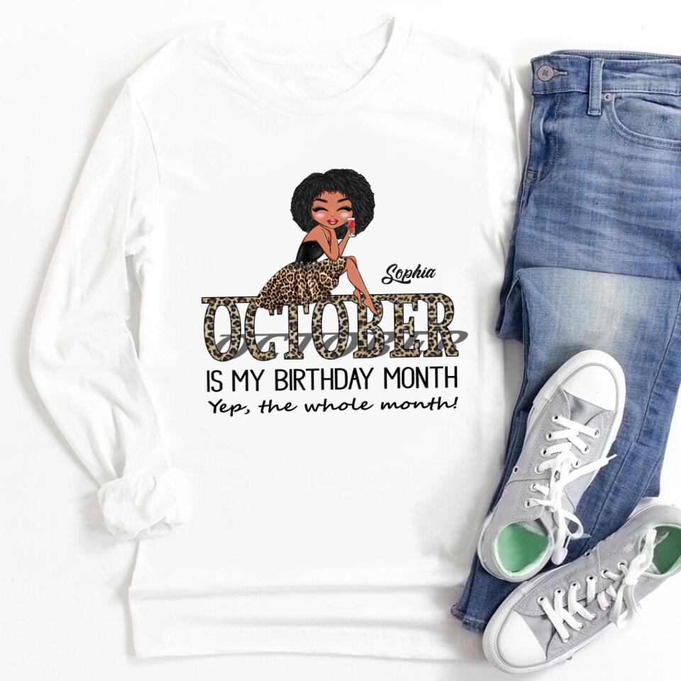 Custom October Birthday Shirt For Woman, Queens are Born In October Gifts, Melanin Afro Woman Shirt, Black Girl Tee, Afro Queen Gift
