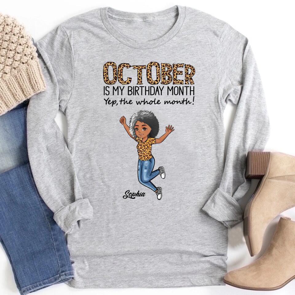 Custom October Birthday Shirt For Woman, Queens are Born In October Gifts, Melanin Afro Woman Shirt, Black Girl Tee, Afro Queen Gift