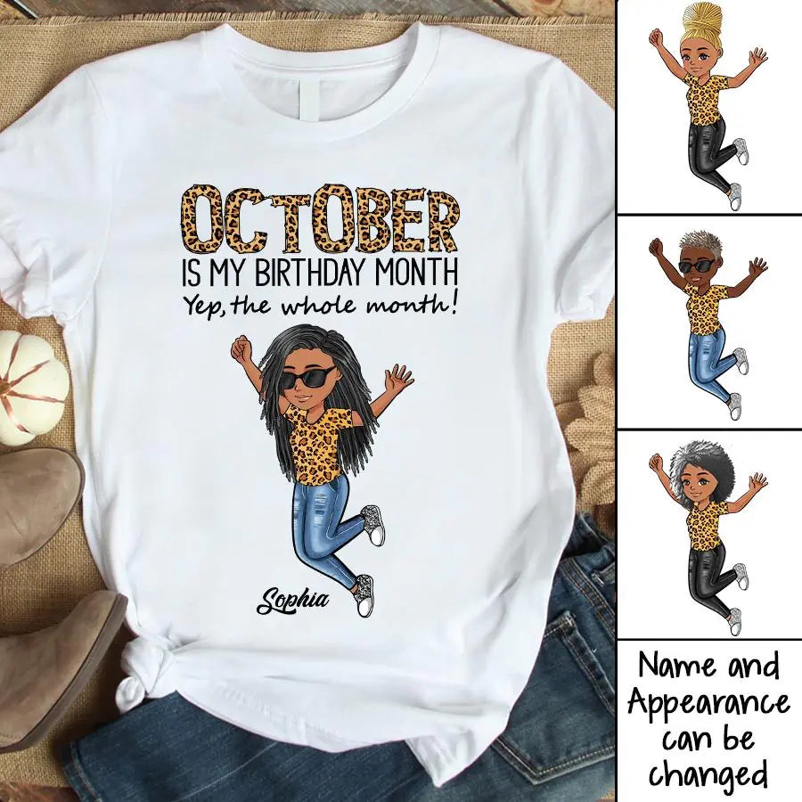 Custom October Birthday Shirt For Woman, Queens are Born In October Gifts, Melanin Afro Woman Shirt, Black Girl Tee, Afro Queen Gift