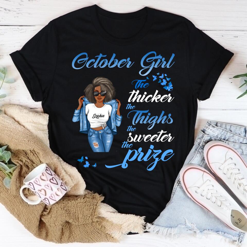 Custom October Birthday Shirt For Woman, Queens are Born In October Gifts, Melanin Afro Woman Shirt, Black Girl Tee, Afro Queen Gift