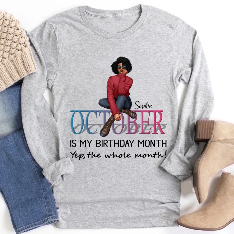 Custom October Birthday Shirt For Woman, Queens are Born In October Gifts, Melanin Afro Woman Shirt, Black Girl Tee, Afro Queen Gift