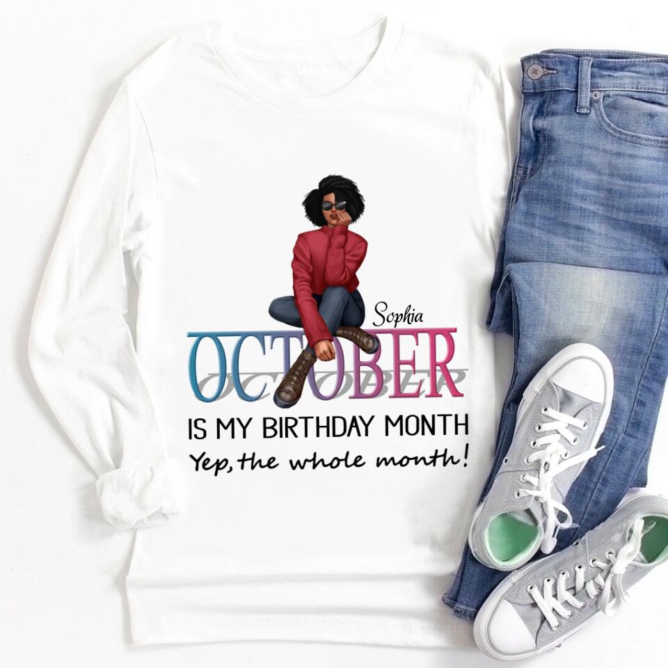 Custom October Birthday Shirt For Woman, Queens are Born In October Gifts, Melanin Afro Woman Shirt, Black Girl Tee, Afro Queen Gift