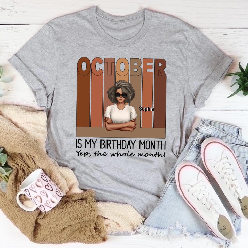 Custom October Birthday Shirt For Woman, Queens are Born In October Gifts, Melanin Afro Woman Shirt, Black Girl Tee, Afro Queen Gift