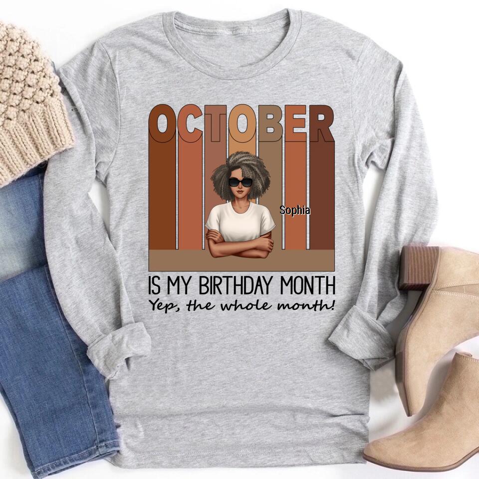 Custom October Birthday Shirt For Woman, Queens are Born In October Gifts, Melanin Afro Woman Shirt, Black Girl Tee, Afro Queen Gift