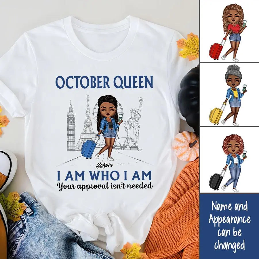 Custom October Birthday Shirt For Woman, Queens are Born In October Gifts, Melanin Afro Woman Shirt, Black Girl Tee, Afro Queen Gift