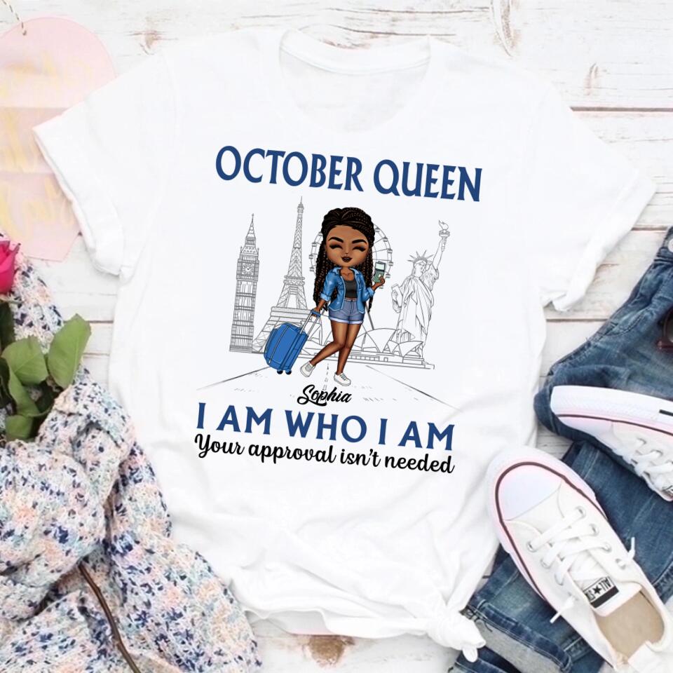 Custom October Birthday Shirt For Woman, Queens are Born In October Gifts, Melanin Afro Woman Shirt, Black Girl Tee, Afro Queen Gift